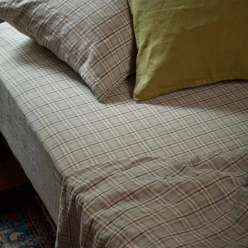 Laurel Green Plaid 100% Linen Fitted Sheet