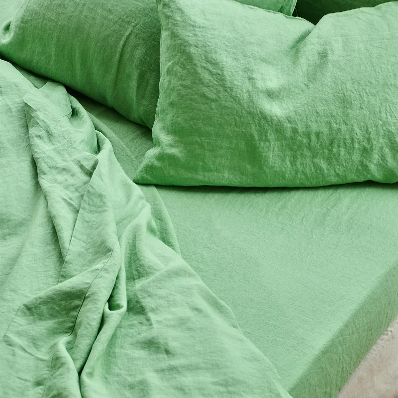 Ocean Green 100% Linen Fitted Sheet