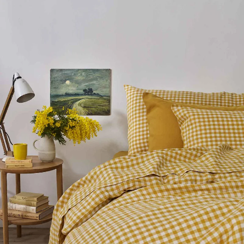 Honey Gingham 100% Linen Pillowcases (Pair)