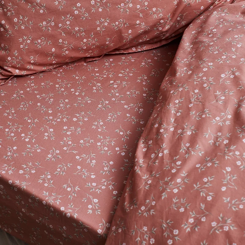 Apricot Floral Cotton Fitted Sheet - Cal King