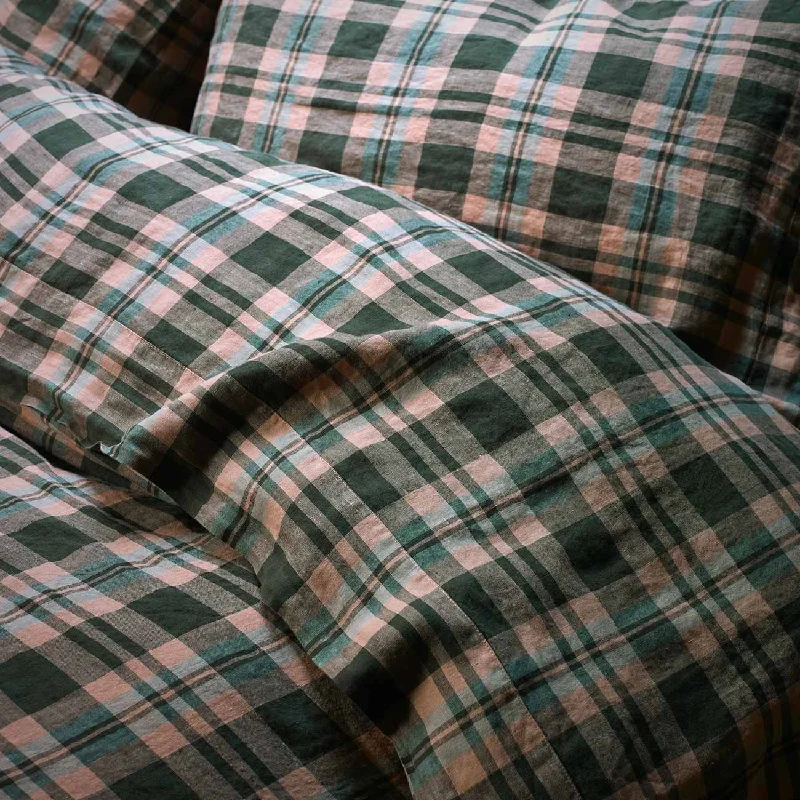 Fern Green Plaid 100% Linen Flat Sheet