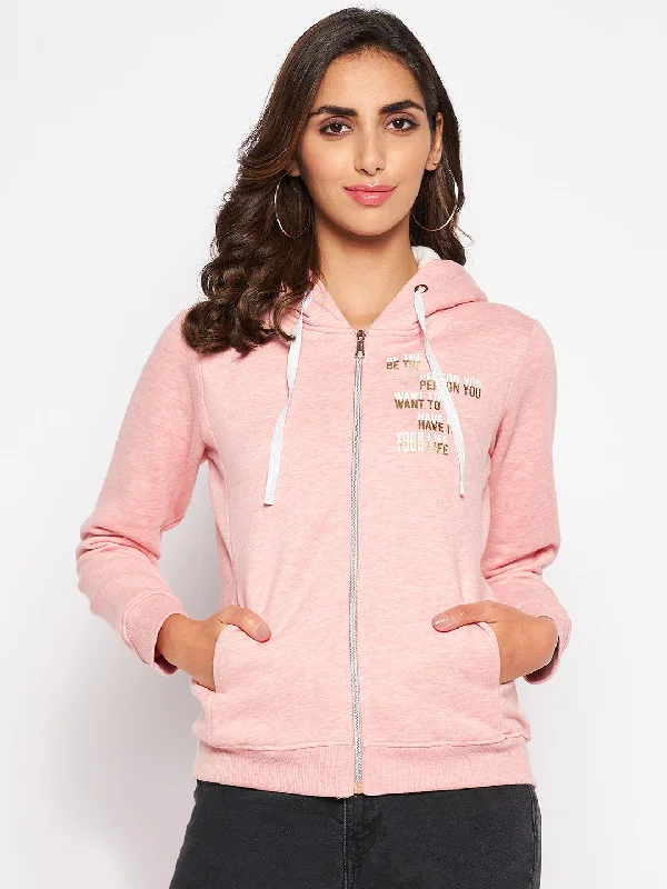 Women's Casual  Peach Regular Full Sleeve Zipthru  Sweatshirt