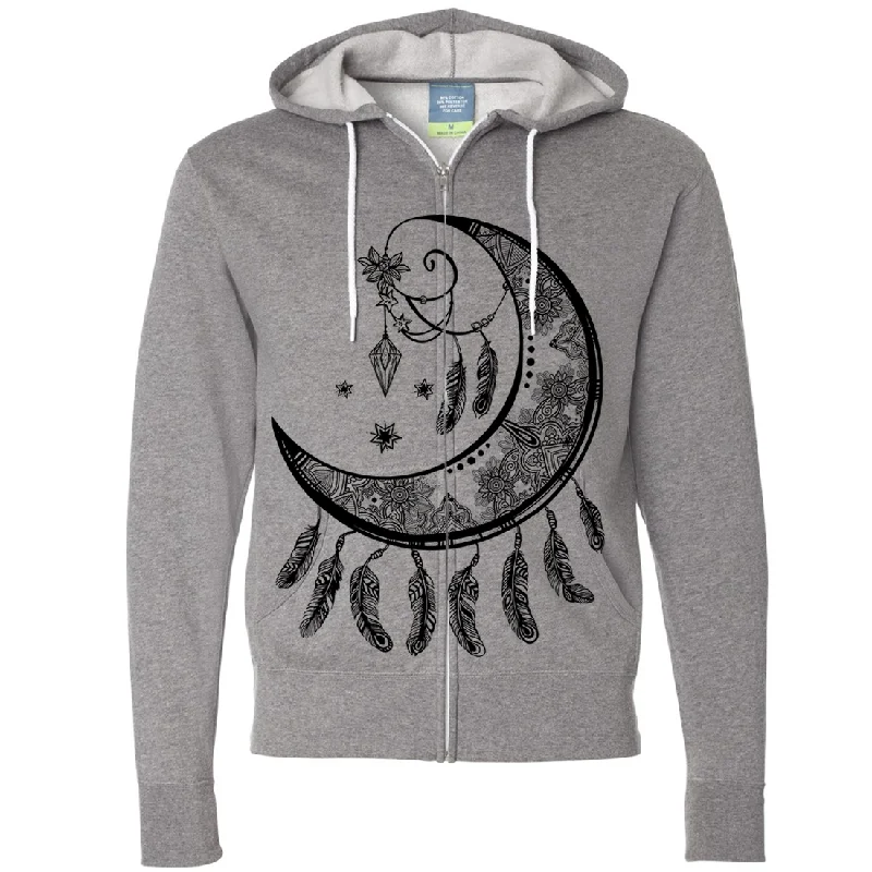 Crescent Moon Dreamcatcher Black Zip-Up Hoodie