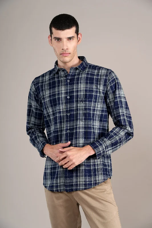 Men's Navy Check Full Sleeves Casual Shirt