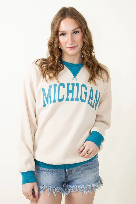 1897 Active Michigan Sweatshirt for Women in Cream/Blue | GGT086-CREAM