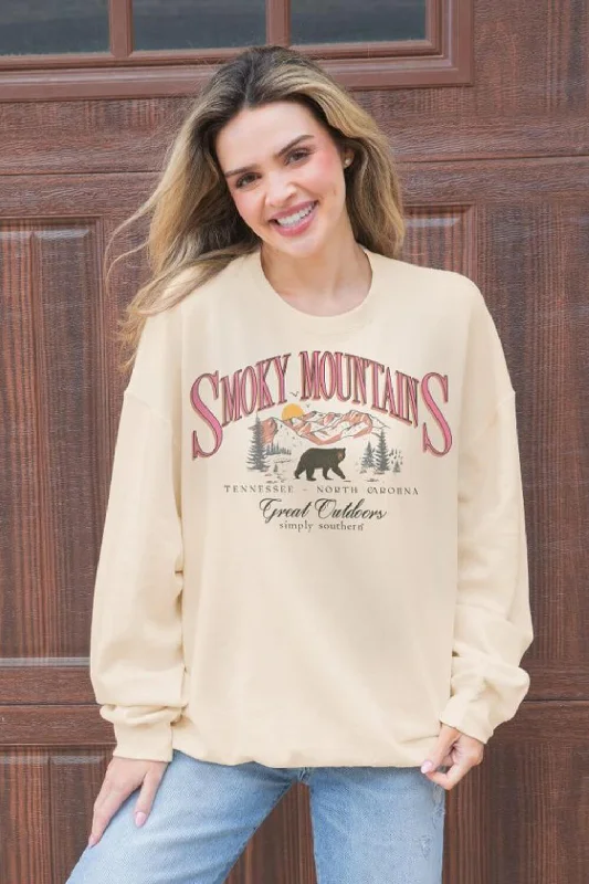 Simply Southern Smoky Mountain Crewneck for Women in Sand | CREW-SMOKY-SAND