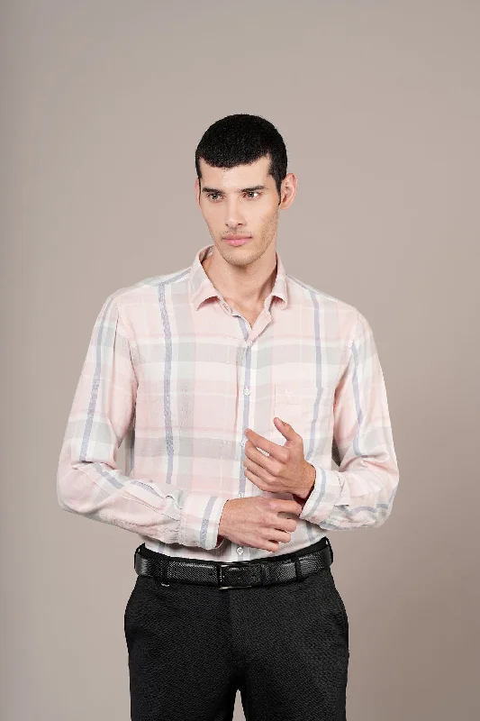 Men's Pink Check Full Sleeves Casual Shirt