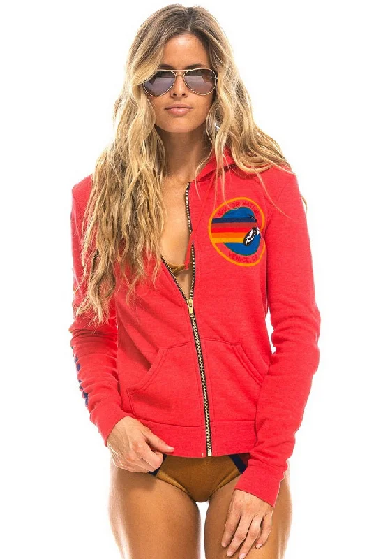 Aviator Nation Neon Zip Logo Hoodie in Neon Red