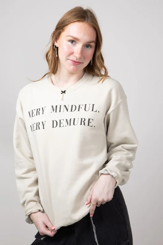 Very Mindful Very Demure Oversized Graphic Sweatshirt for Women in Sand | 32264X-OSS-SAND