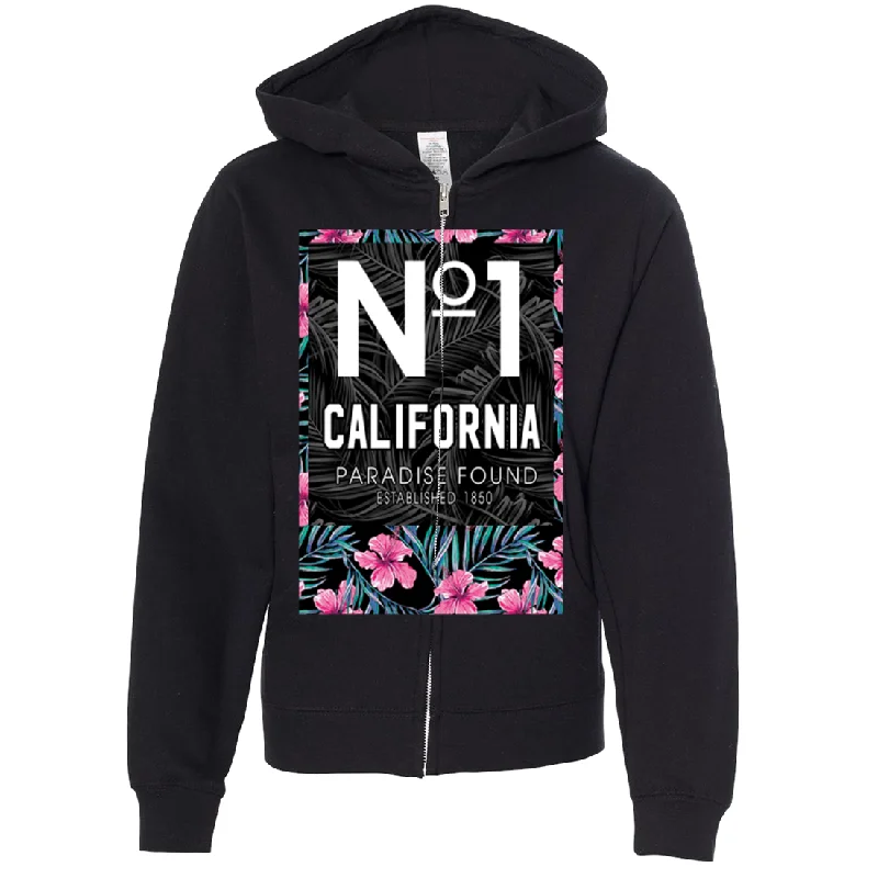 No 1 California Paradise Found Premium Youth Zip-Up Hoodie