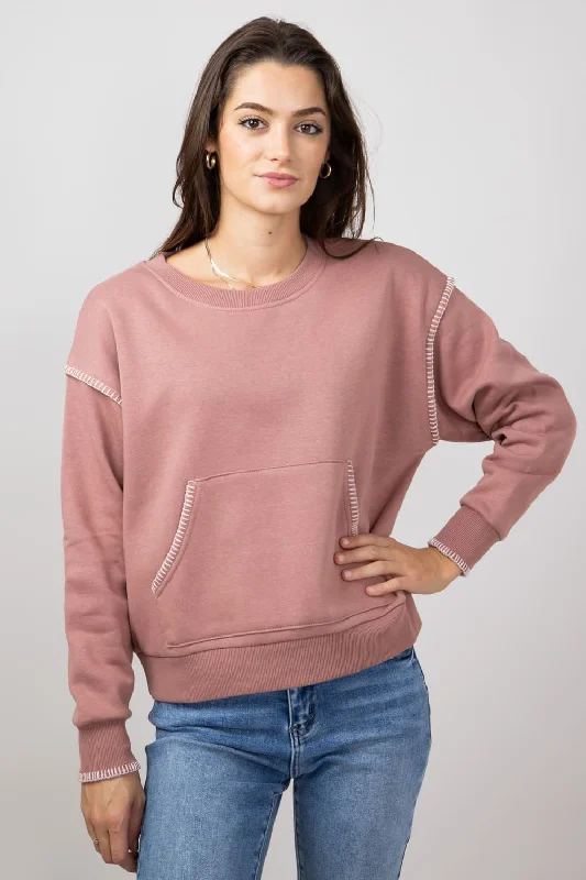 C&C California Sutton Stitch Crewneck Sweatshirt for Women in Burlwood | 89B02967T-C877-BURLWOOD