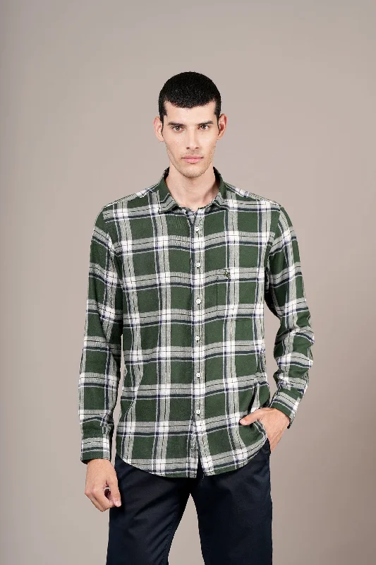 Men's Green Check Full Sleeves Casual Shirt