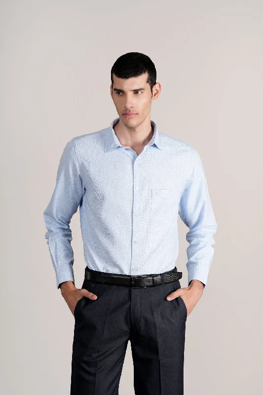 Men's Sky Blue Self Design Full Sleeves Casual Shirt