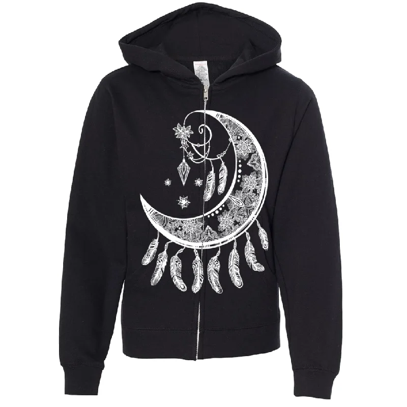 Crescent Moon Dreamcatcher White Premium Youth Zip-Up Hoodie