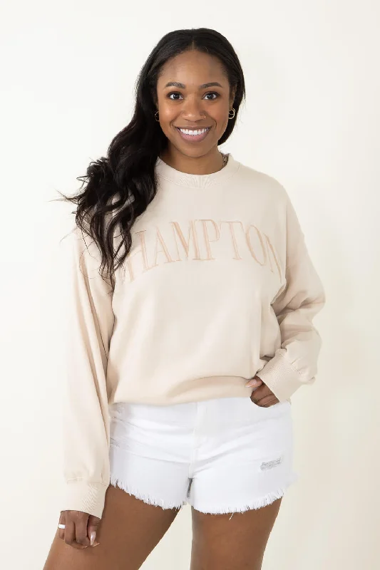 Hampton Embroidered Sweatshirt for Women in Cream | T864-CREAM