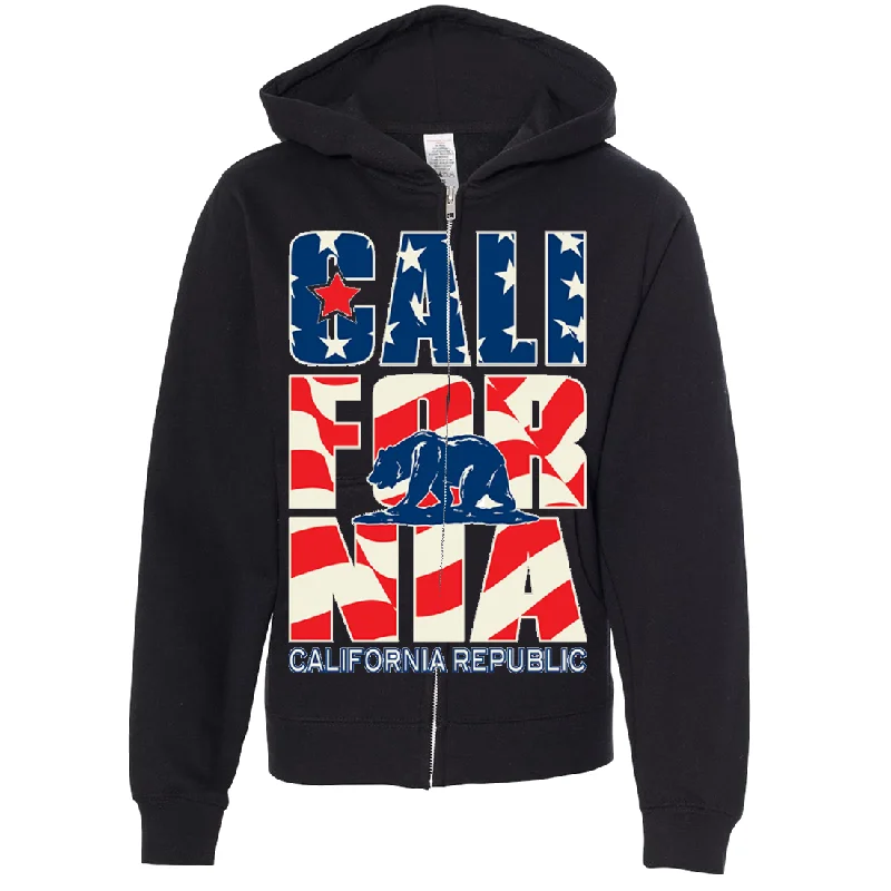 California Republic USA Flag Premium Youth Zip-Up Hoodie