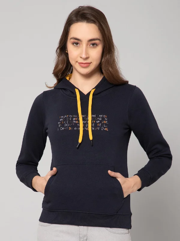 Women's Casual  Navy Blue Regular Full Sleeve Pullover Hoodie Sweatshirt