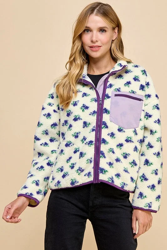 What's Love Floral Print Sherpa Jacket