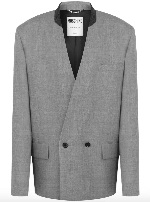 collarless double-breasted blazer in grey