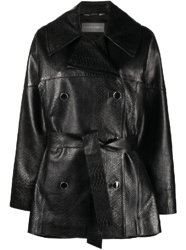 double-breasted leather coat