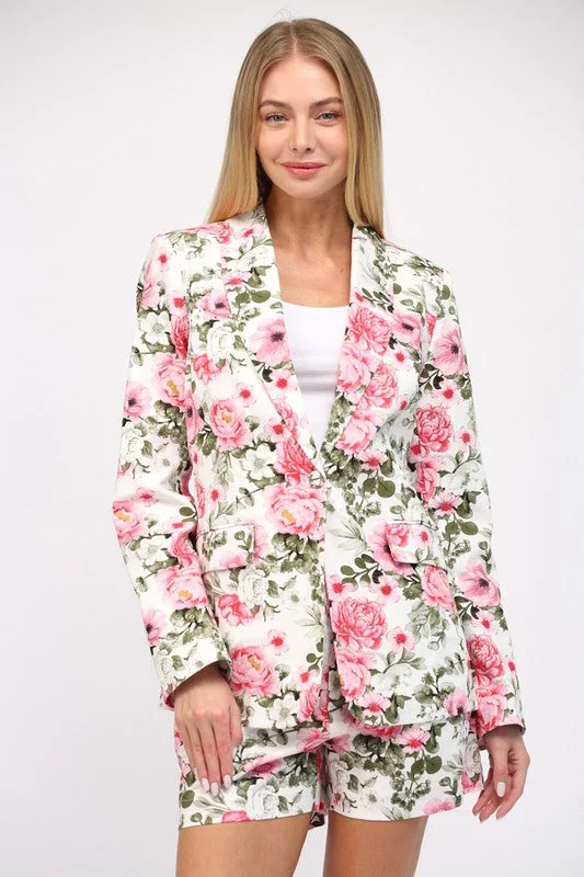 Vivid Imagination Floral Print Cotton Blazer