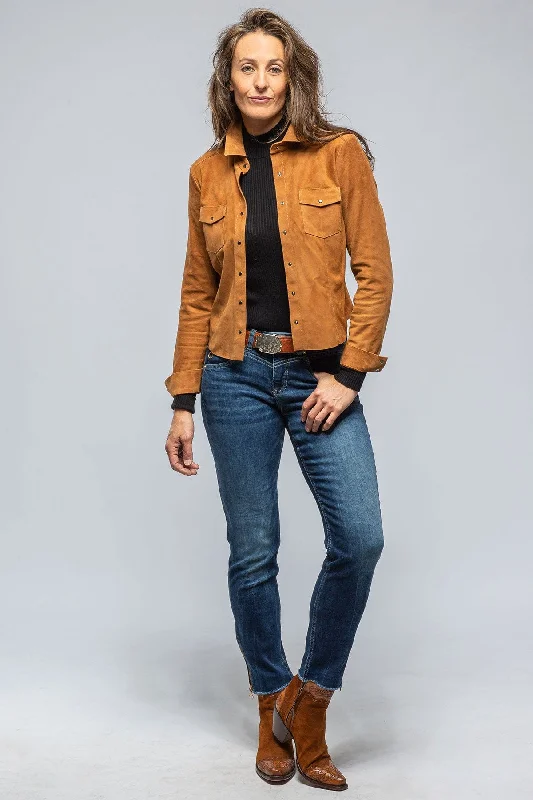 Giulia Suede Snap Shirt in Whiskey