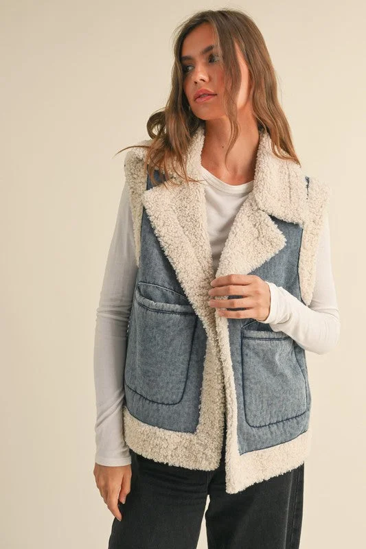 Toasty Times Sherpa Contrasted Denim Vest