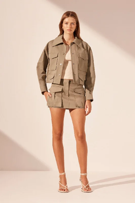 KAI PATCH POCKET CROP JACKET - GREY KHAKI