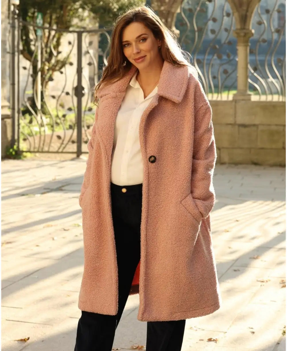 Pink Léonie long pregnancy coat