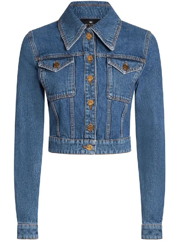 Pegaso-embroidered denim jacket