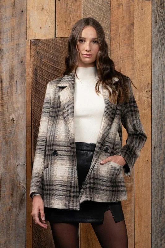 Waiting For You plaid Notched Collar Blazer