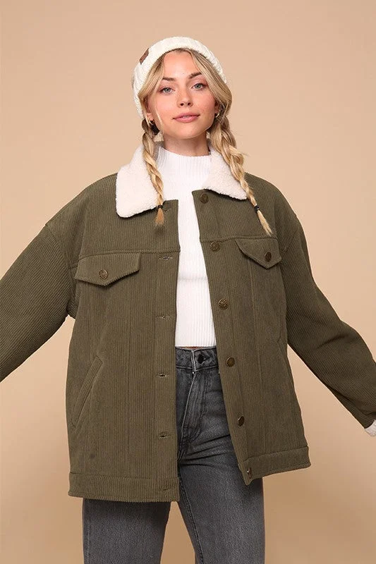 Things That Fall Oversized Sherpa Lined Corduroy Jacket