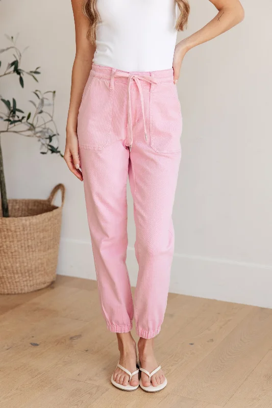 Judy Blue High Waist Garment Dyed Denim Jogger in Pink