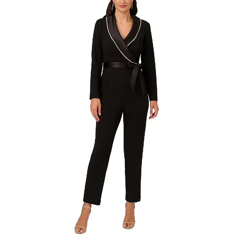 Adrianna Papell Womens Embellished Tuxedo Jumpsuit