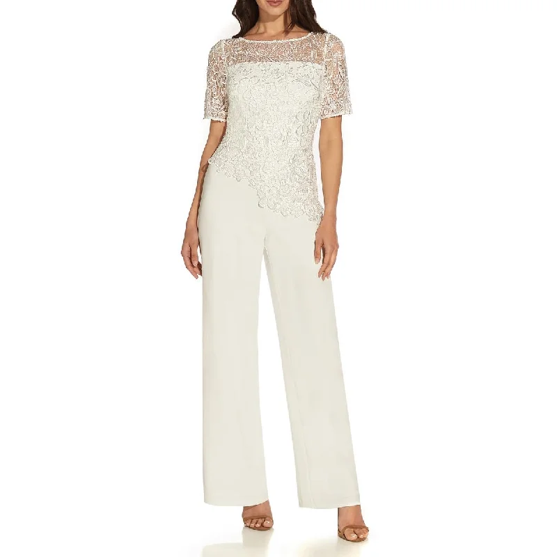 Adrianna Papell Womens Petites Lace Crepe Jumpsuit