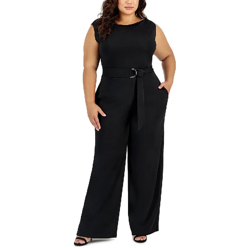 Anne Klein Womens Plus Sleeveless Wide Leg Jumpsuit