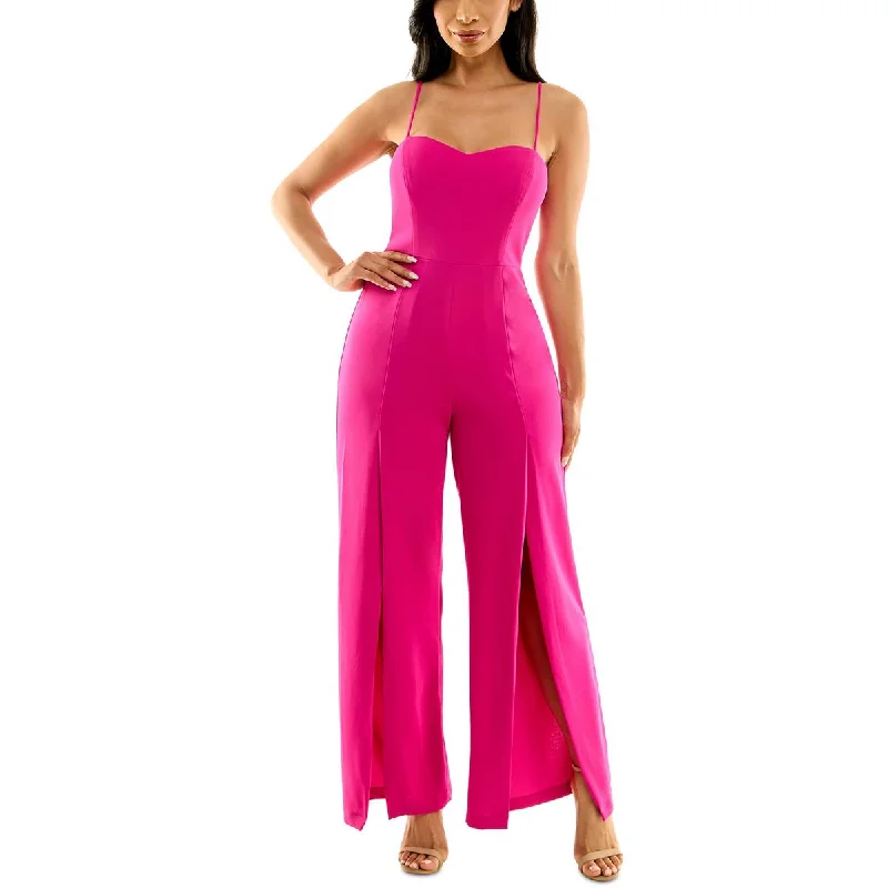 Bebe Womens Leg Slit Sweetheart Neckline Jumpsuit