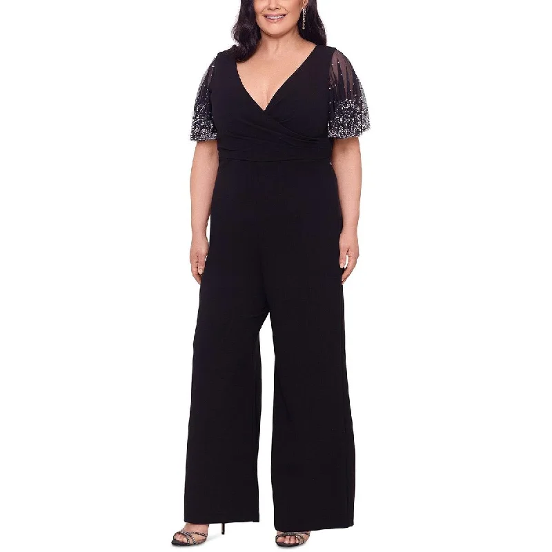 Betsy & Adam Womens Plus Crepe Embellished Jumpsuit