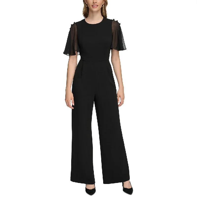 Calvin Klein Womens Flutter Sleeve Button Trim Jumpsuit