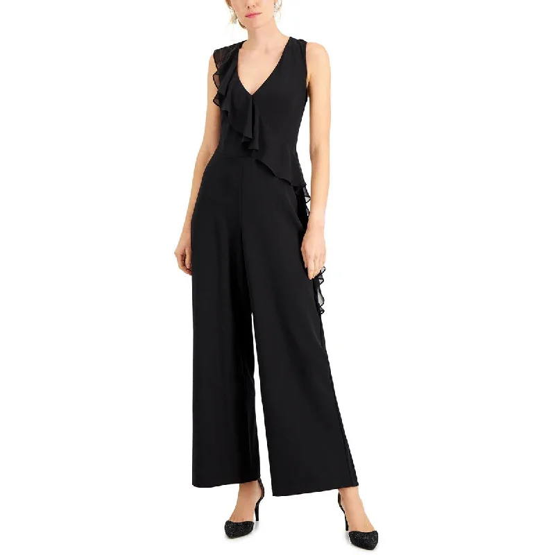 Connected Apparel Womens Ruffled Sleeveless Jumpsuit