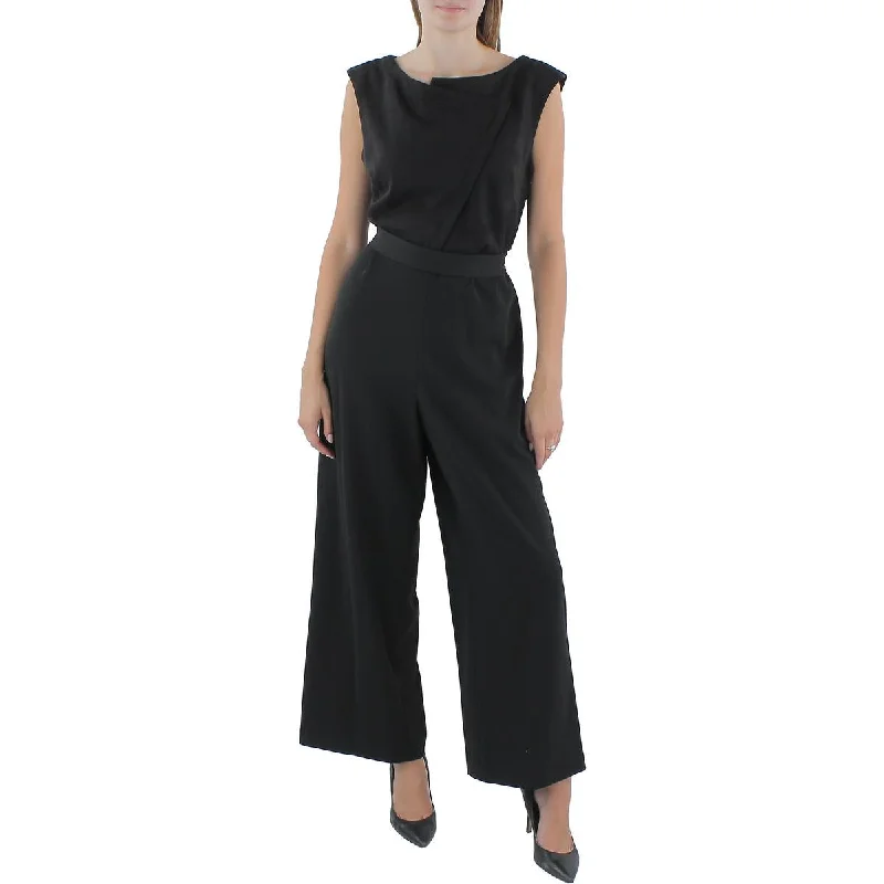 DKNY Womens Sleeveless Mixed Media Jumpsuit