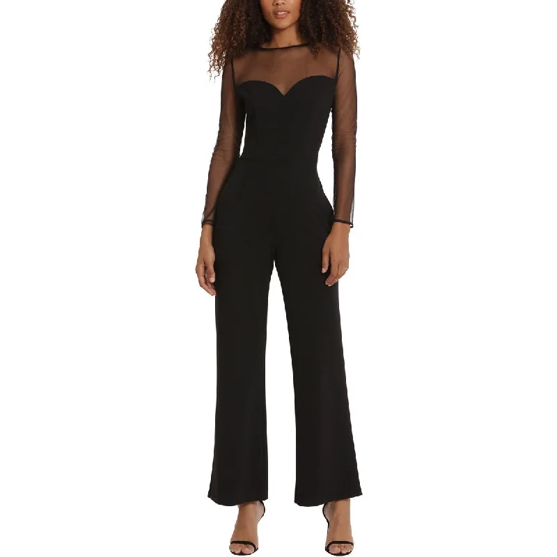 Donna Morgan Womens Mesh Inset Wide Leg Jumpsuit