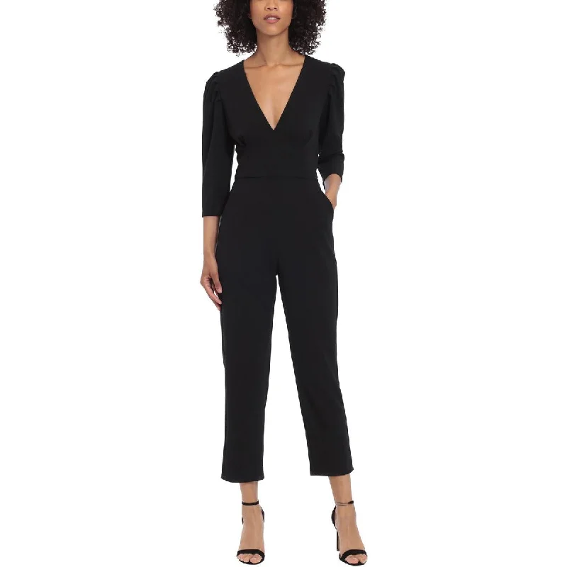 Donna Morgan Womens V-Neck Puff Sleeve Jumpsuit