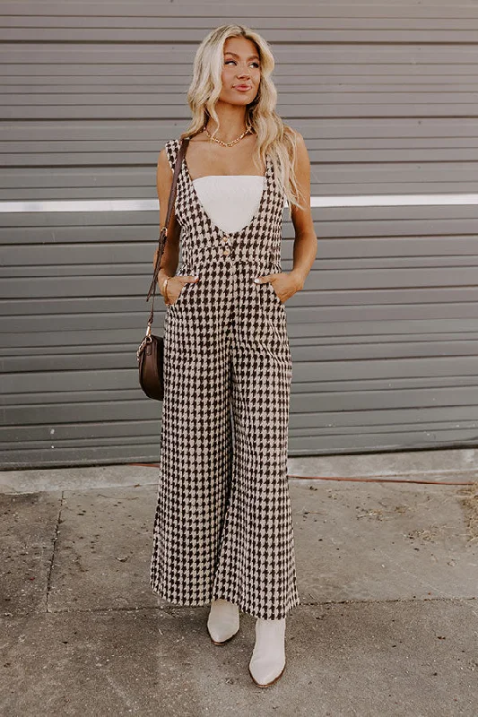 Dreaming Of Soho Houndstooth Jumpsuit In Espresso