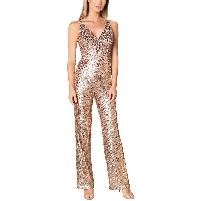 Dress The Population Womens   V Neck Sequined Jumpsuit