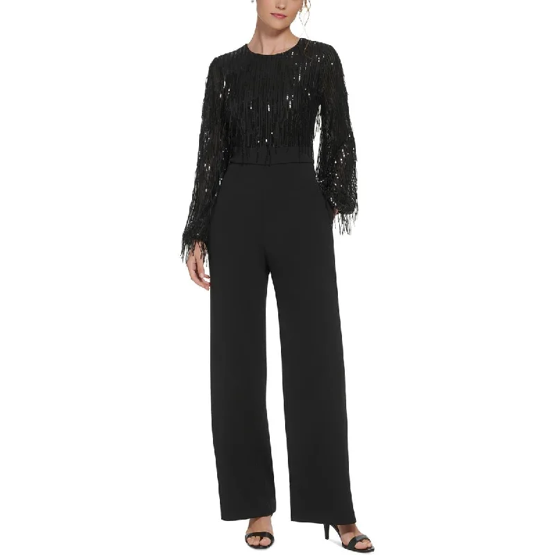 Eliza J Womens Sequined Fringe Jumpsuit