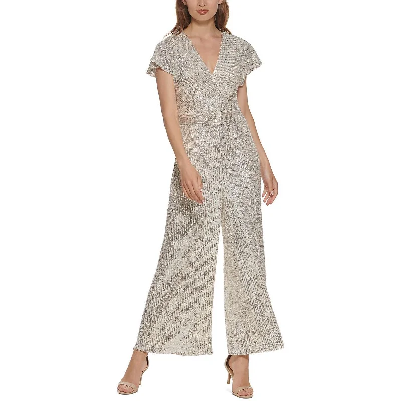 Eliza J Womens Sequined Surplice Jumpsuit