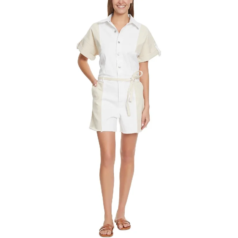 Gloria Vanderbilt Womens Denim Colorblock Romper