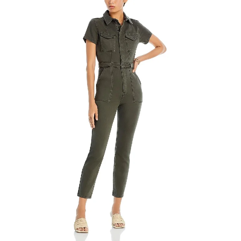 Good American Womens Denim Ankle Leg Jumpsuit