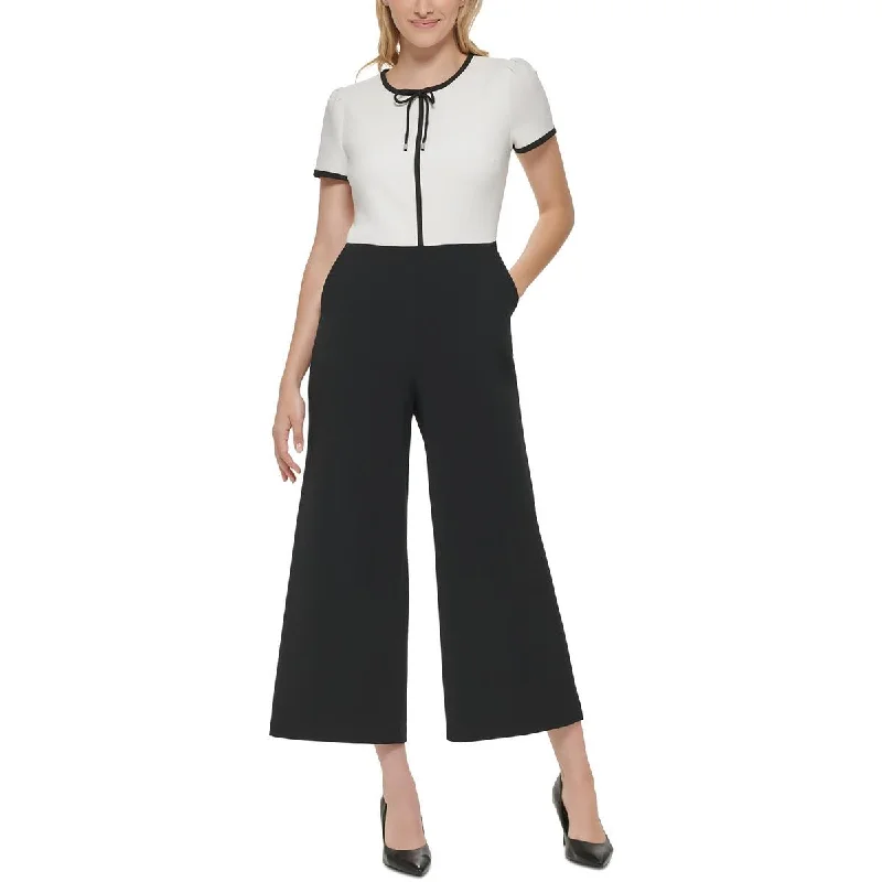 Karl Lagerfeld Paris Womens Pleated Cropped Jumpsuit